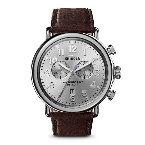 Mens' Runwell Chrono Brown Grizzly Leather Strap Watch, Silver Dial_0