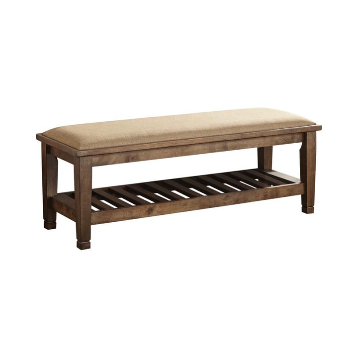 Bench with Lower Shelf Beige and Burnished Oak_1