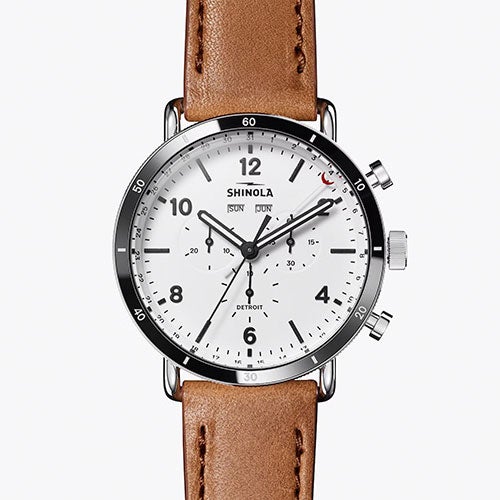 Mens Canfield Sport Chronograph Bourbon Leather Strap White Dial_0