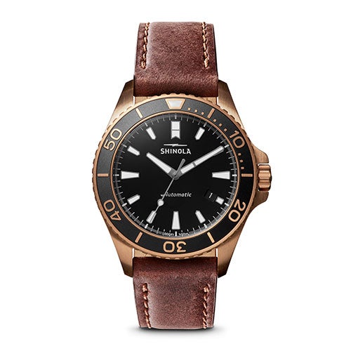 Mens' Bronze Monster Automatic Teak Leather & Khaki Strap Watch, Black Dial_0