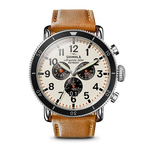 Mens' Runwell Chrono Bourbon Leather Strap Watch, Ivory Dial_0