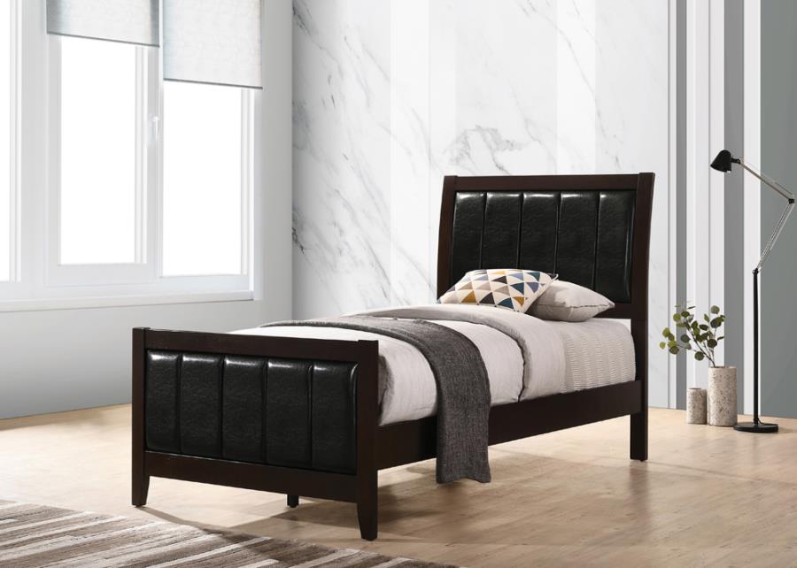 Carlton Twin Upholstered Panel Bed Cappuccino and Black_0