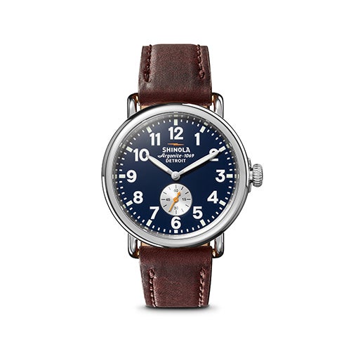 Unisex Runwell Cattail Leather Strap Watch, Midnight Blue Dial_0