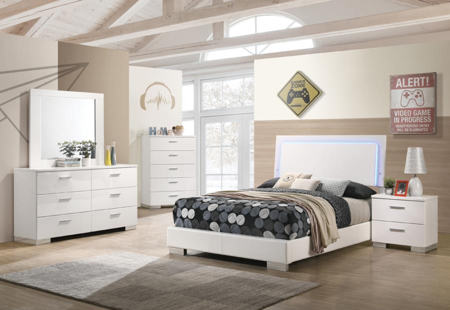 Felicity 5-piece Full Bedroom Set with LED Lighting Glossy White_0