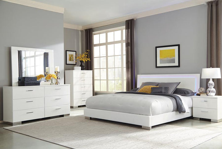 Felicity Bedroom Set with LED Light Headboard Glossy White_1