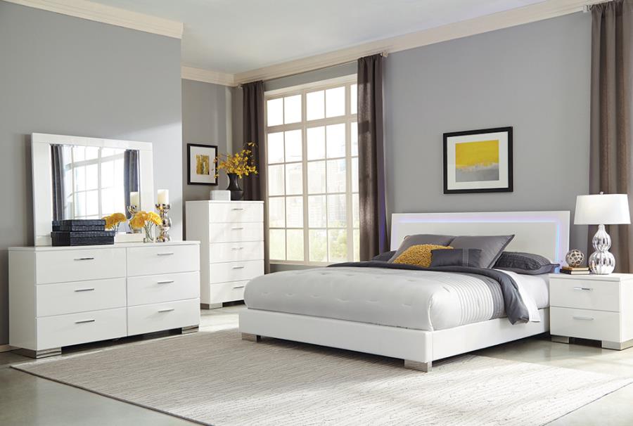 Felicity Bedroom Set with LED Light Headboard Glossy White_1
