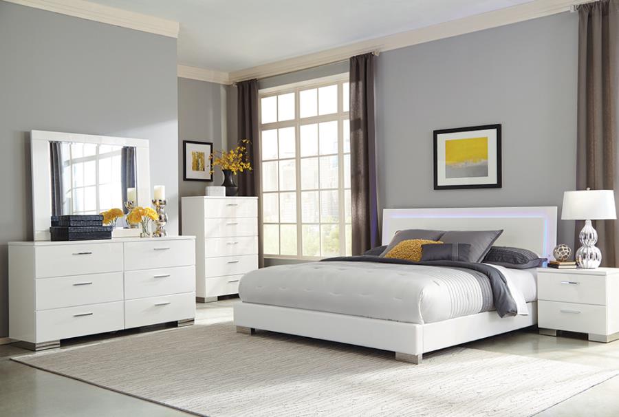 Felicity Eastern King Panel Bed with LED Lighting Glossy White_1