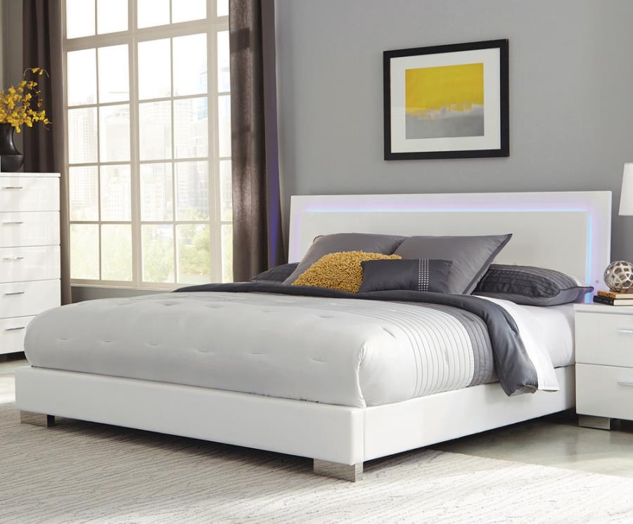 Felicity California King Panel Bed with LED Lighting Glossy White_2