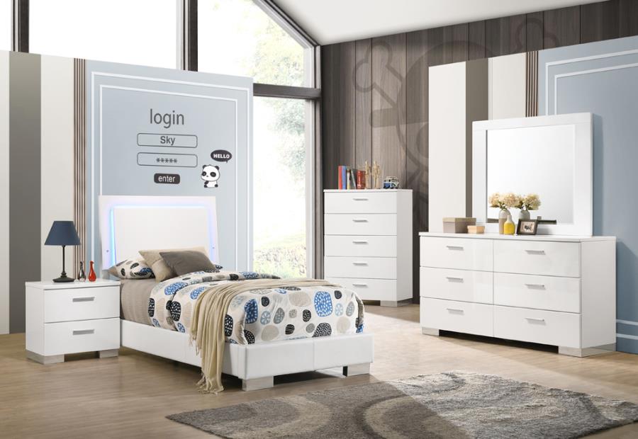 Felicity 4-piece Twin Bedroom Set with LED Lighting Glossy White_0