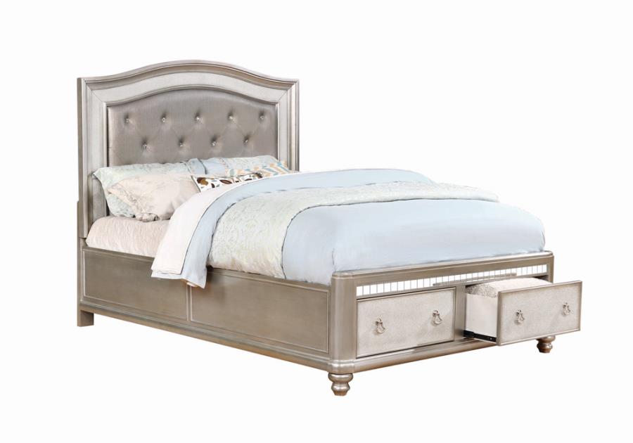 Bling Game Upholstered Storage Queen Bed Metallic Platinum_0