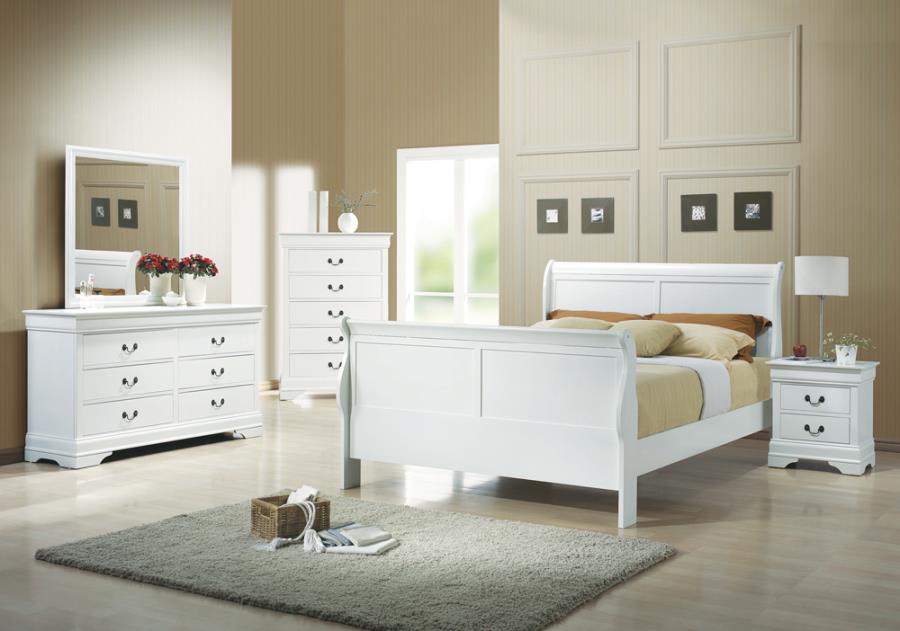 Louis Philippe Queen Sleigh Panel Bed White_1