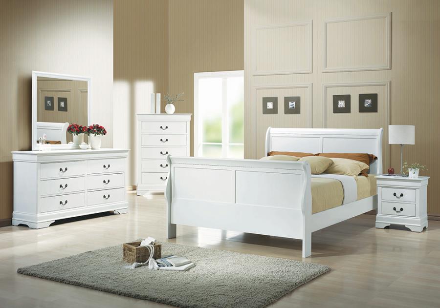 Louis Philippe Queen Sleigh Panel Bed White_0