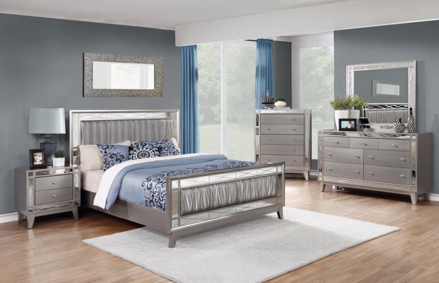 Leighton Queen Panel Bed with Mirrored Accents Mercury Metallic_1