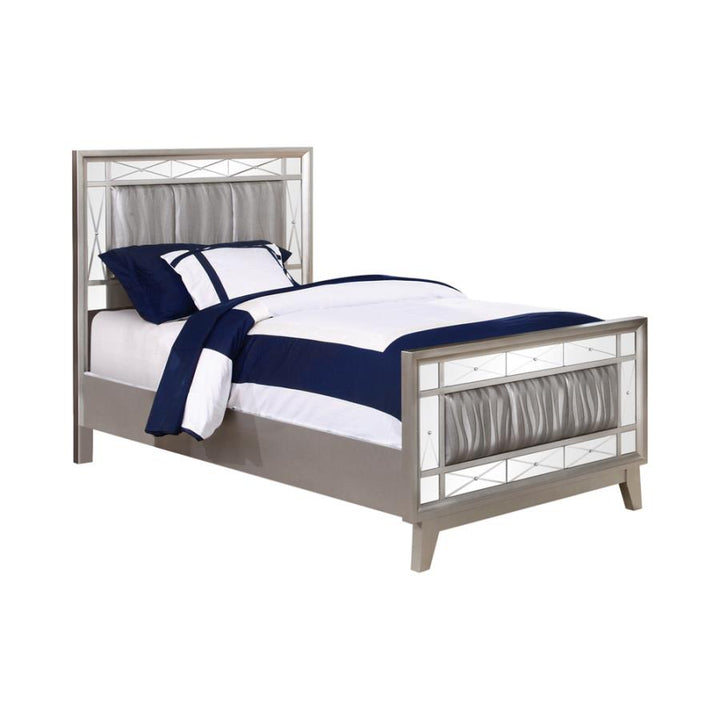 Leighton Twin Panel Bed with Mirrored Accents Mercury Metallic_2