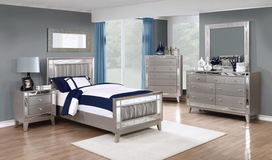 Leighton Twin Panel Bed with Mirrored Accents Mercury Metallic_1