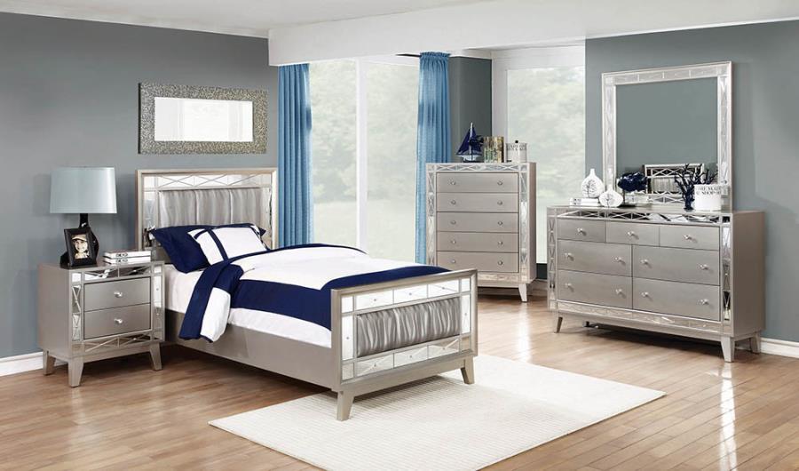 Leighton Twin Panel Bed with Mirrored Accents Mercury Metallic_0