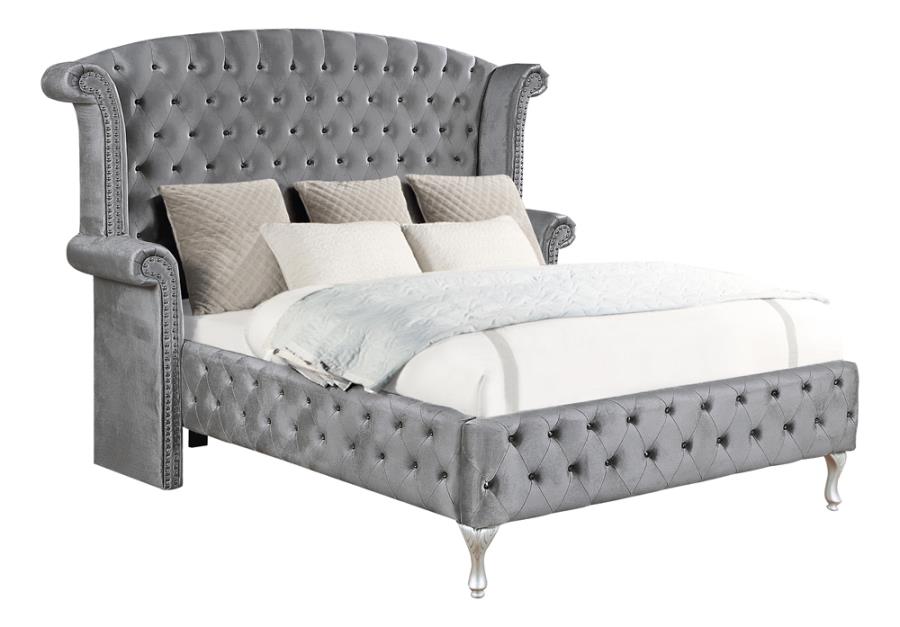 Deanna Queen Tufted Upholstered Bed Grey_0