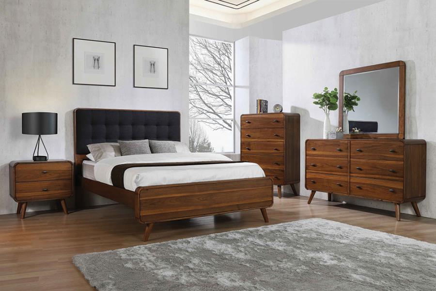 Robyn Bedroom Set with Upholstered Tufted Headboard Dark Walnut_0