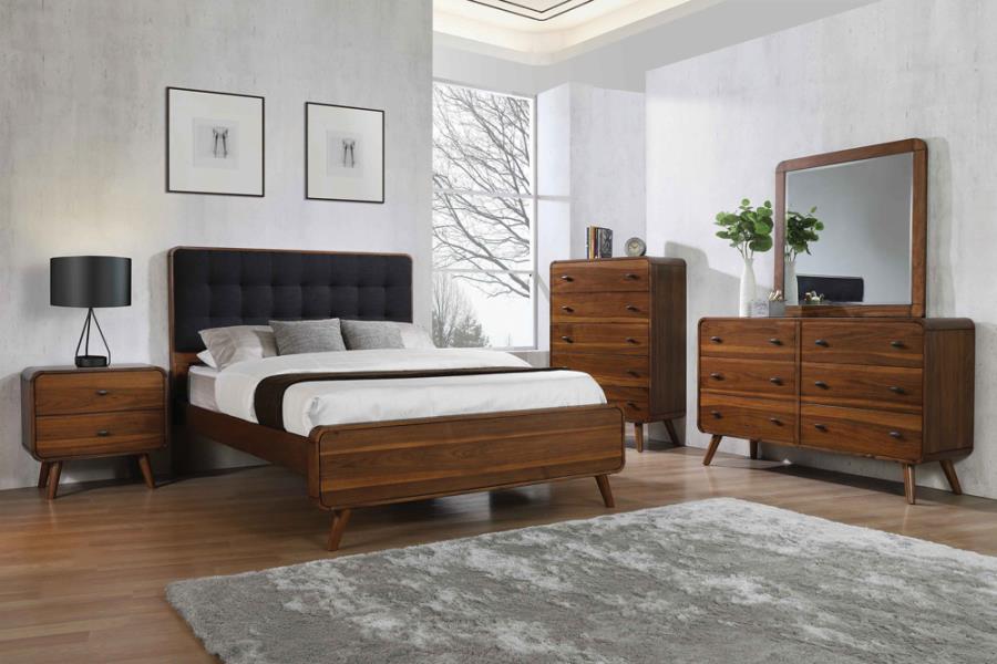 Robyn Queen Bed with Upholstered Headboard Dark Walnut_1