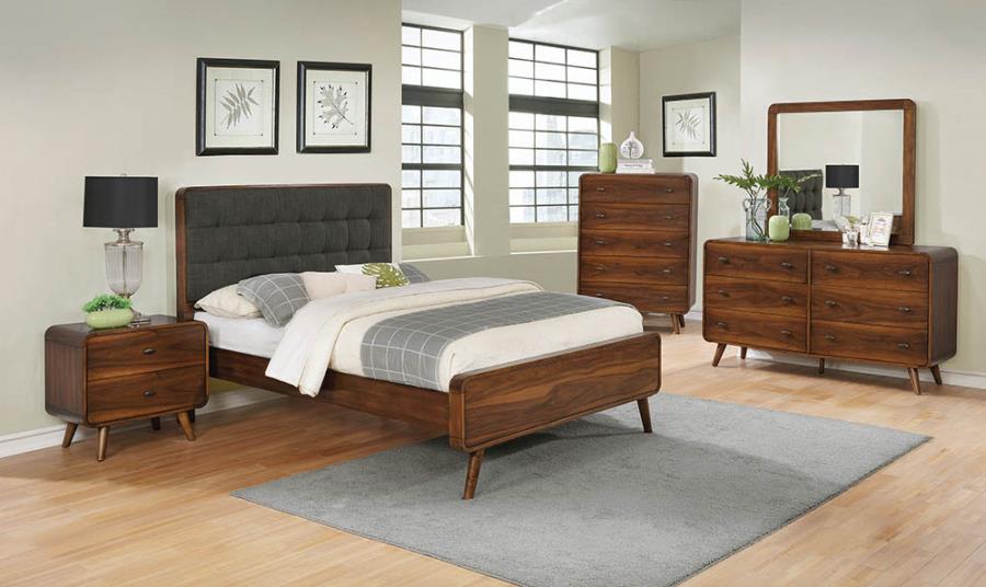 Robyn Queen Bed with Upholstered Headboard Dark Walnut_0
