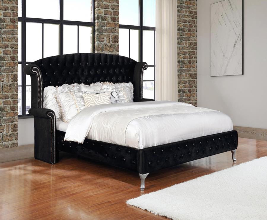 Deanna Queen Tufted Upholstered Bed Black_0