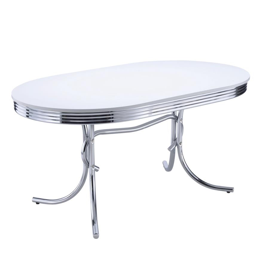 Retro Oval Dining Table Glossy White and Chrome_1