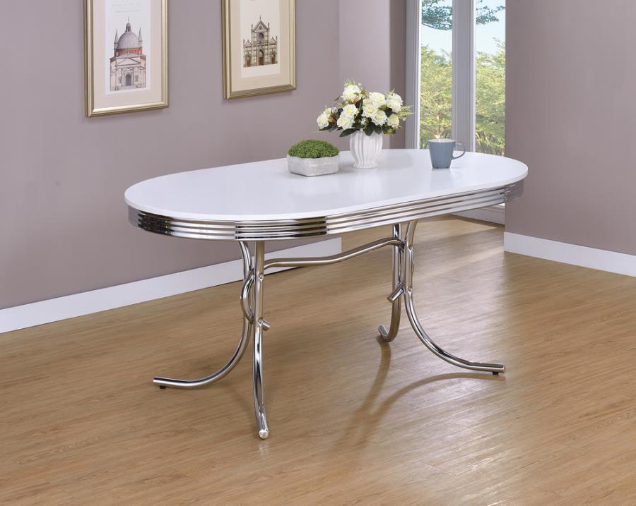 Retro Oval Dining Table Glossy White and Chrome_0