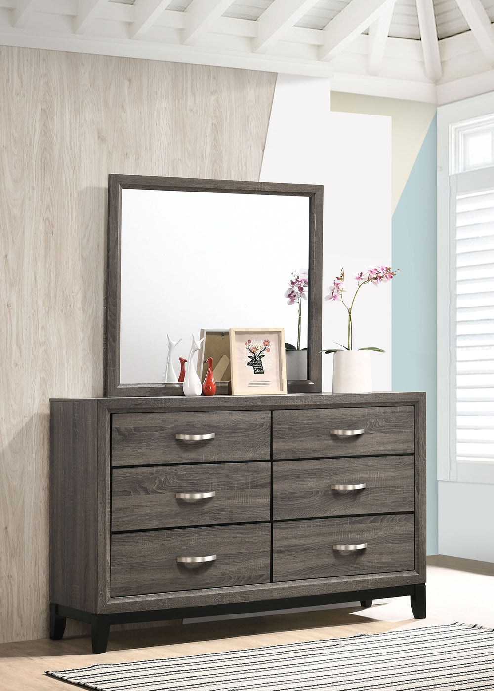 Watson 6-drawer Dresser with Mirror Grey Oak and Black_1