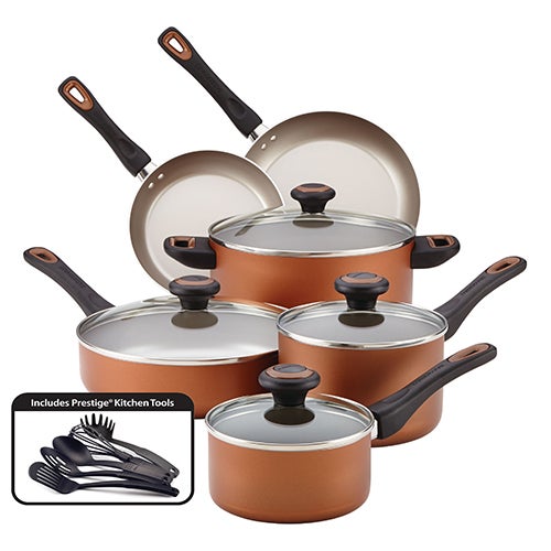 15pc Dishwasher Safe Nonstick Cookware Set Copper_0