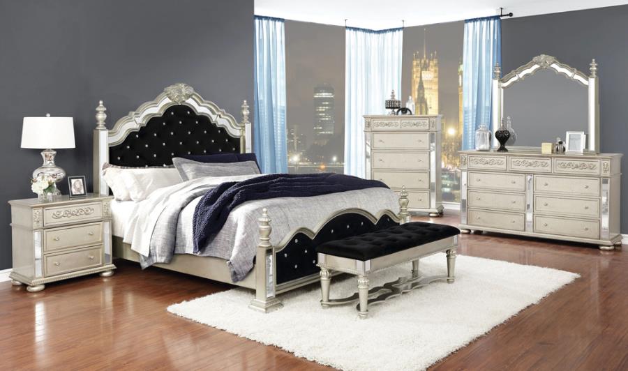 Heidi 4-piece Eastern King Tufted Upholstered Bedroom Set Metallic Platinum_0
