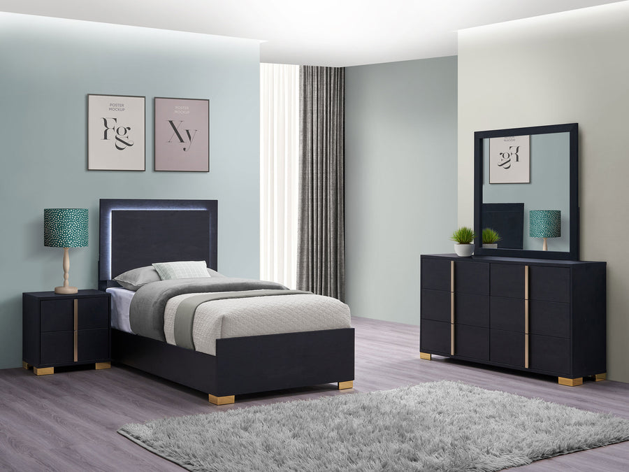 Marceline 4-piece Twin Bedroom Set with LED Headboard Black_0