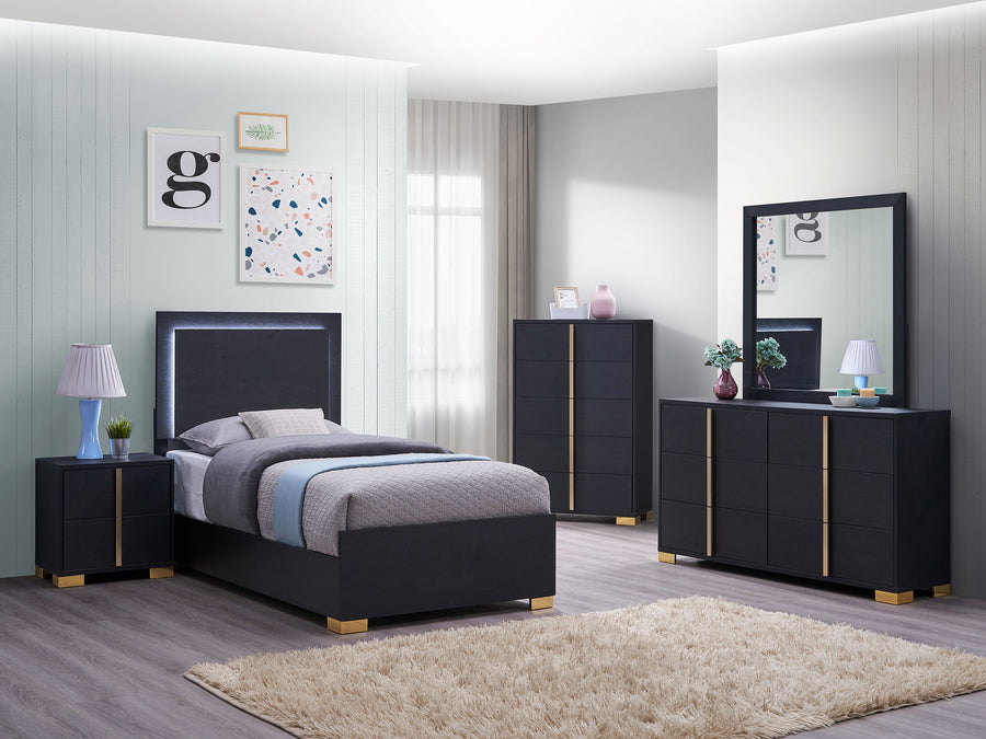 Marceline 5-piece Twin Bedroom Set with LED Headboard Black_0