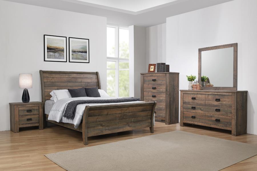 Frederick Queen Sleigh Panel Bed Weathered Oak_0