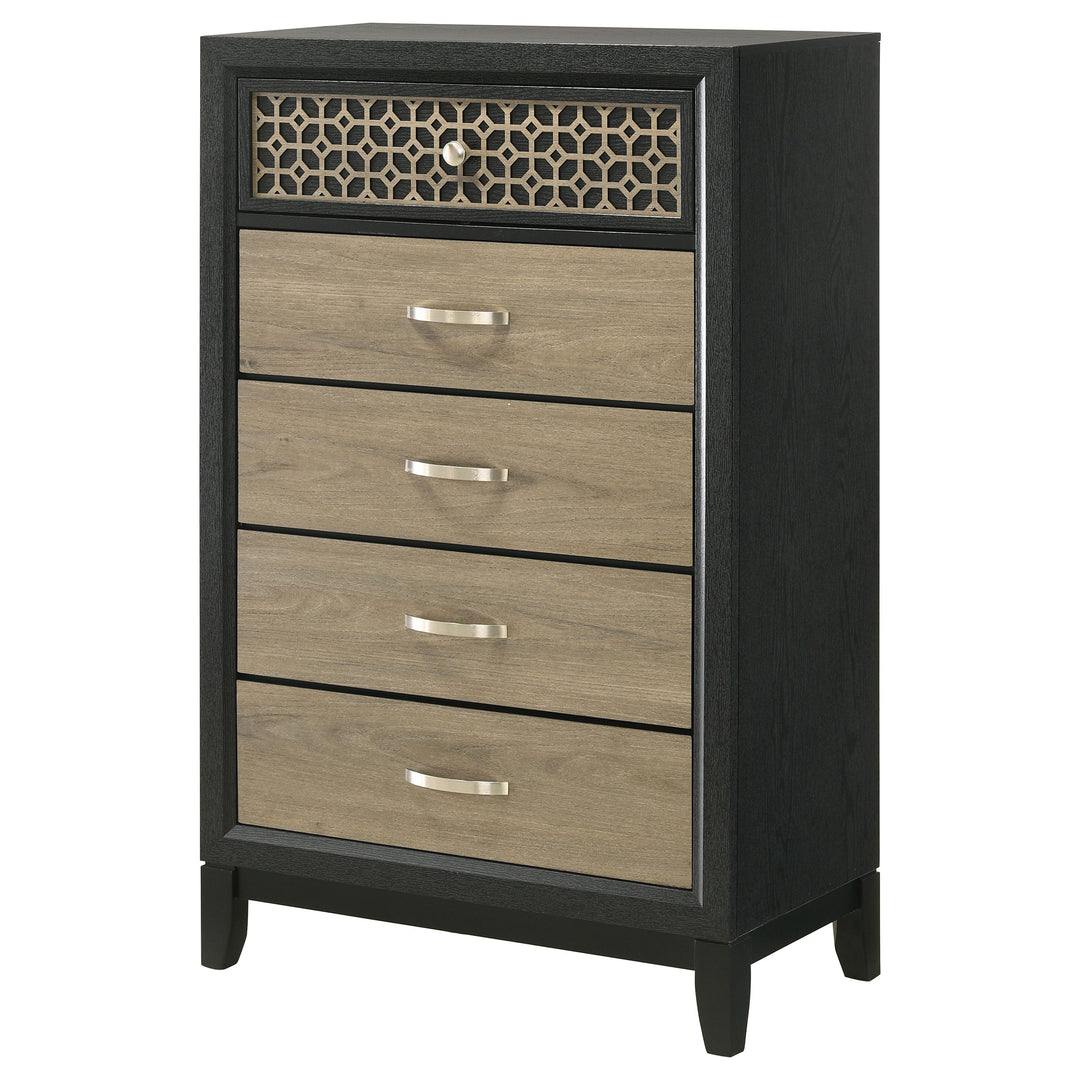 Valencia 5-drawer Chest Light Brown and Black_3