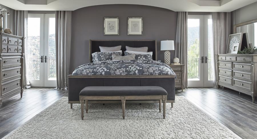 Alderwood Eastern King Upholstered Panel Bed Charcoal Grey_0