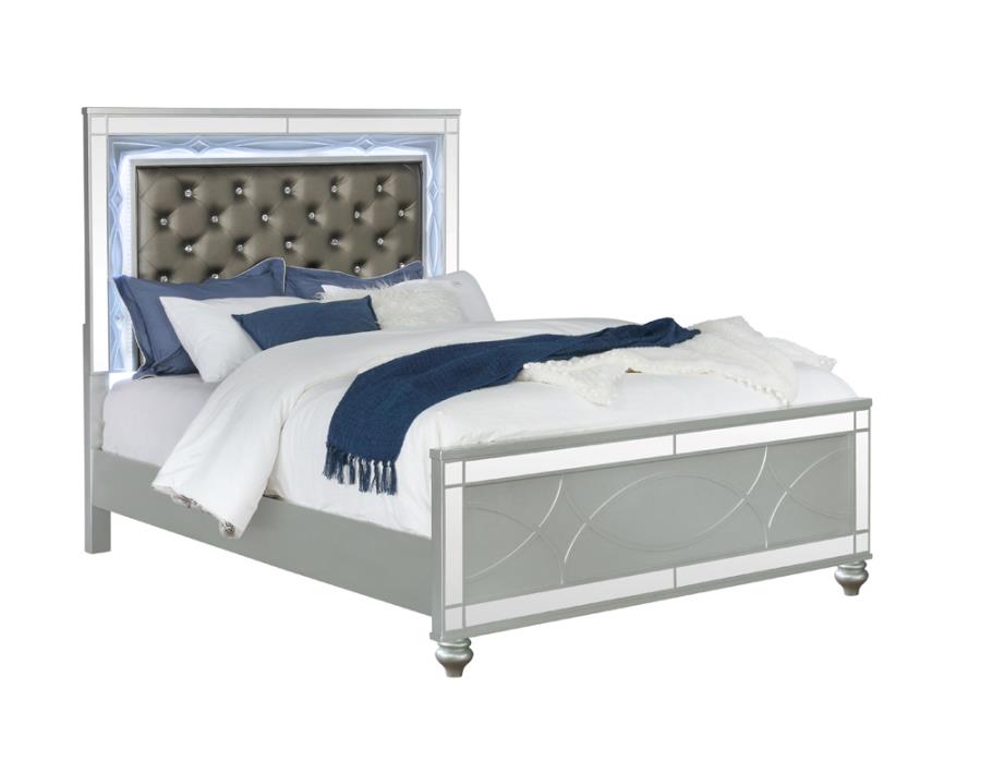 Gunnison California King Panel Bed with LED Lighting Silver Metallic_1