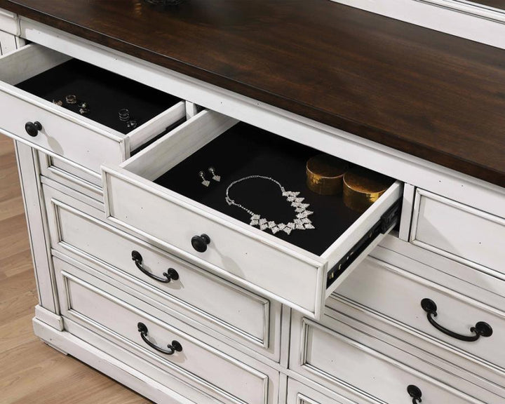 Hillcrest 9-drawer Dresser Dark Rum and White_1