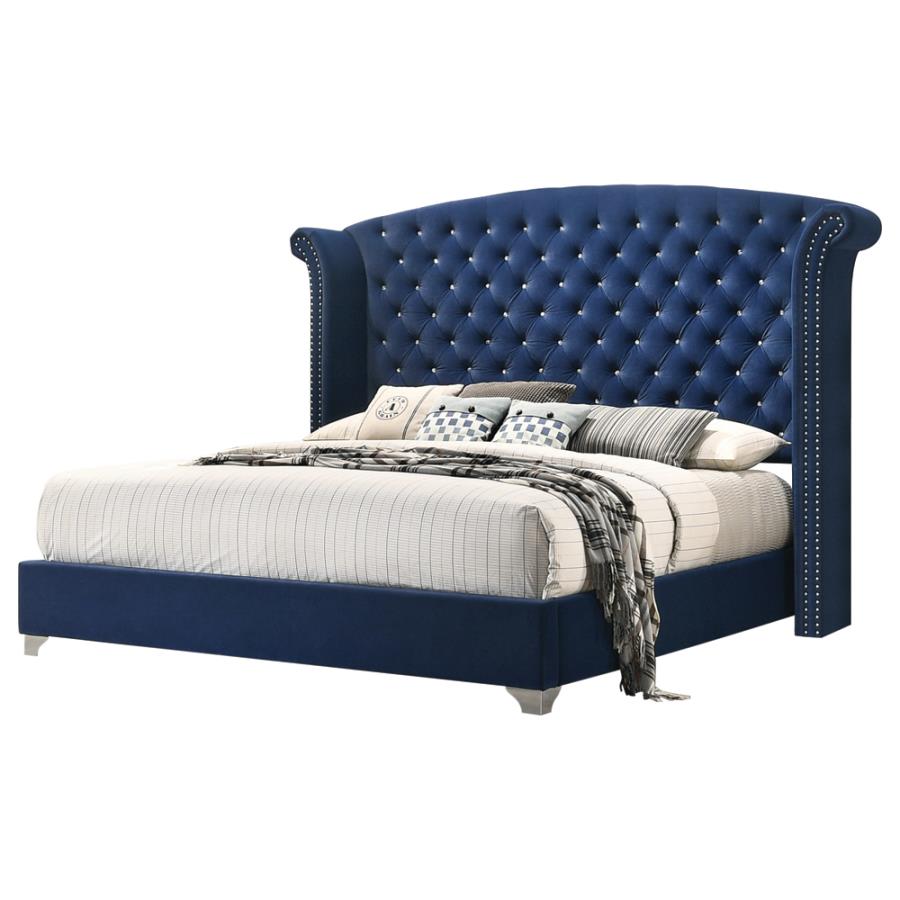 Melody Eastern King Wingback Upholstered Bed Pacific Blue_0