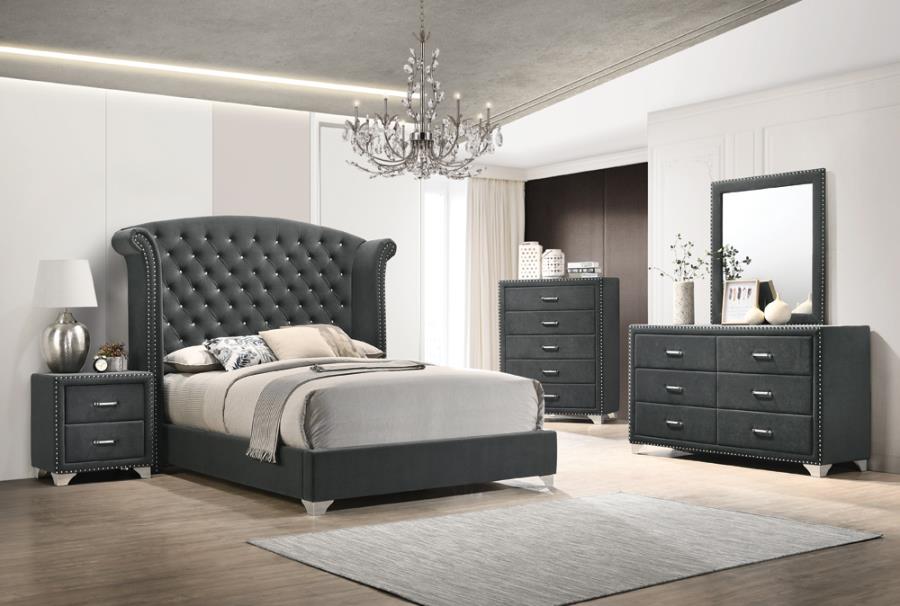 Melody 4-piece Eastern King Tufted Upholstered Bedroom Set Grey_0