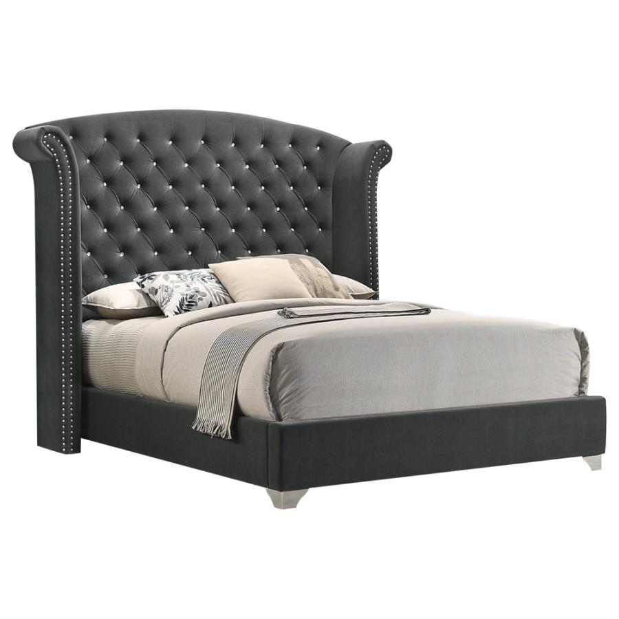 Melody Eastern King Wingback Upholstered Bed Grey_0