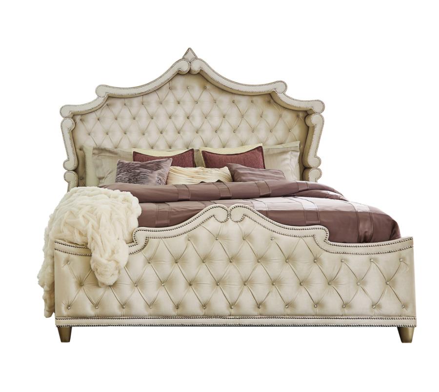 Antonella Upholstered Tufted Bedroom Set Ivory and Camel_1