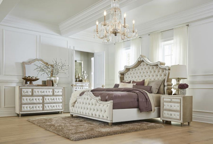 Antonella Upholstered Tufted Bedroom Set Ivory and Camel_2