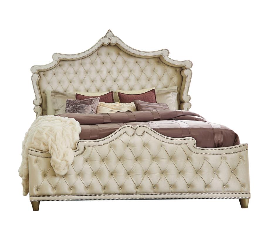 Antonella Upholstered Tufted Bed Ivory and Camel_1