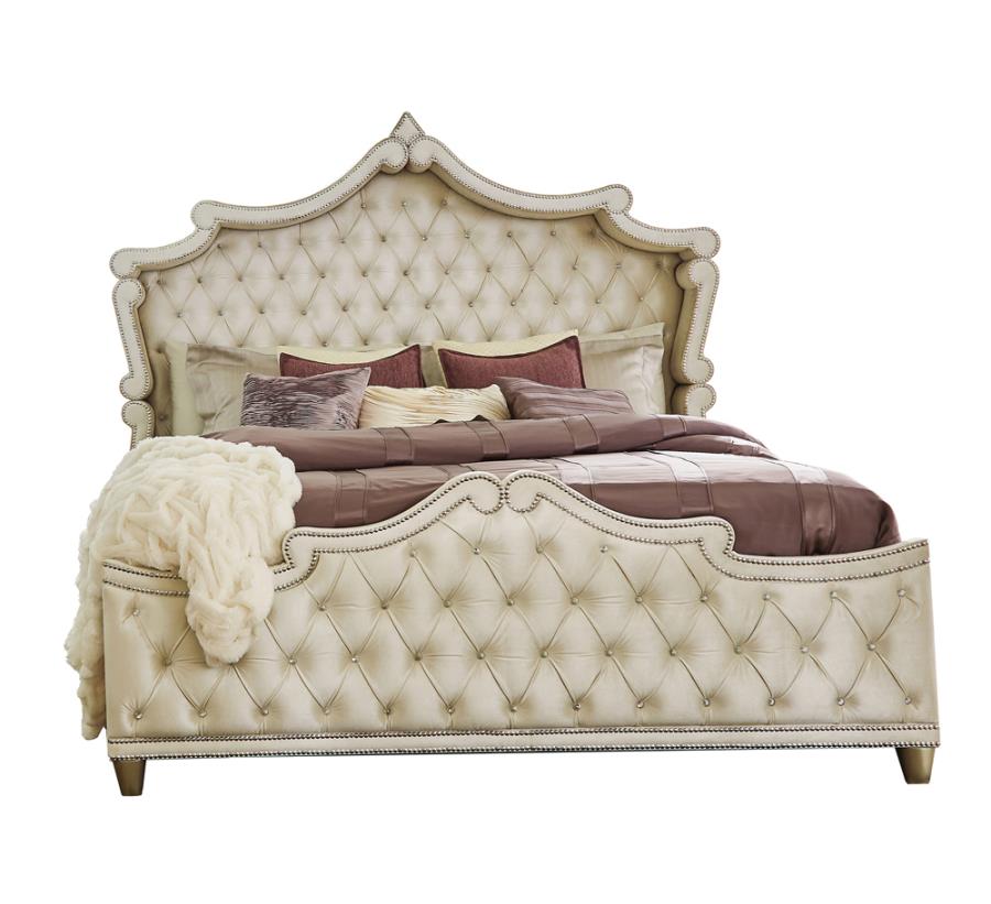 Antonella Upholstered Tufted Bed Ivory and Camel_1
