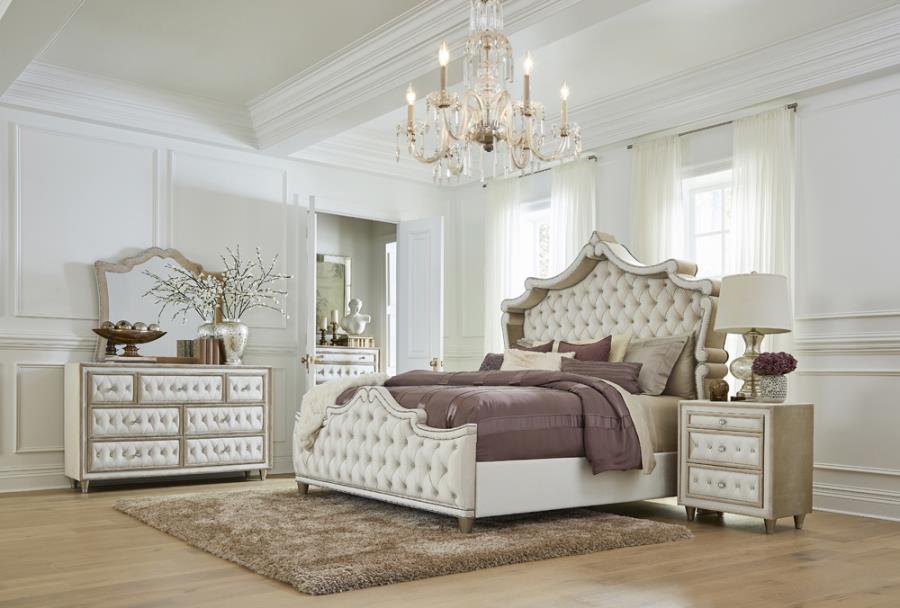 Antonella Upholstered Tufted Bed Ivory and Camel_3