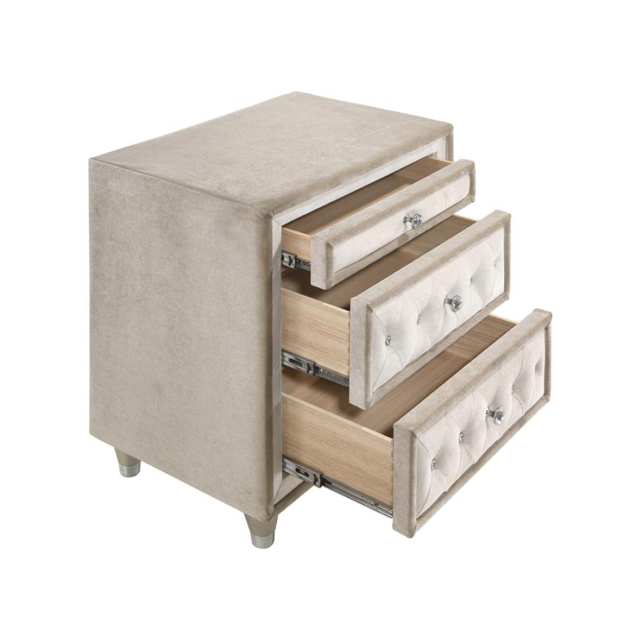 Antonella 3-drawer Upholstered Nightstand Ivory and Camel_2