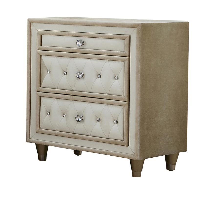 Antonella 3-drawer Upholstered Nightstand Ivory and Camel_1