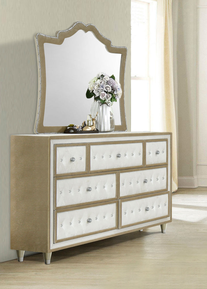 Antonella 7-drawer Upholstered Dresser with Mirror Ivory and Camel_1