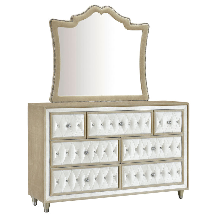 Antonella 7-drawer Upholstered Dresser with Mirror Ivory and Camel_0