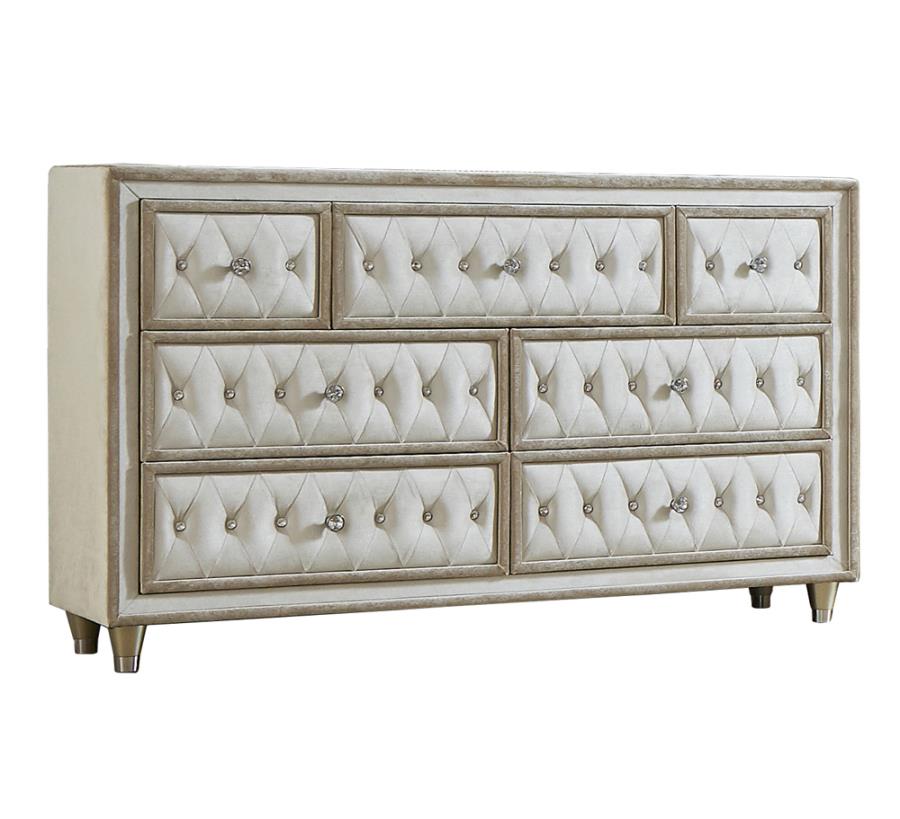 Antonella 7-drawer Upholstered Dresser Ivory and Camel_1